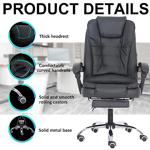 GIVENUSMYF Ergonomic Office Chair High Back with Lumbar Support and Footrest PU Leather Adjustable Swivel Reclining Executive Office Chair Black for Heavy People