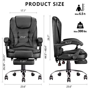 GIVENUSMYF Ergonomic Office Chair High Back with Lumbar Support and Footrest PU Leather Adjustable Swivel Reclining Executive Office Chair Black for Heavy People