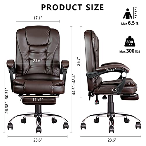 Ergonomic Office Chair with Footrest Massage Executive Office Chair High Back Office Chair with Lumbar Support Leather Recliner Chair for Home Computer Desk