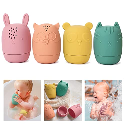 Baby Bath Toys, iselyn 4Packs Mold Free Bath Toys Silicone Bath Toys for Toddlers 1-3 Bath Toys Non-Toxic Dishwasher Safe Bathtub Toys for Infants