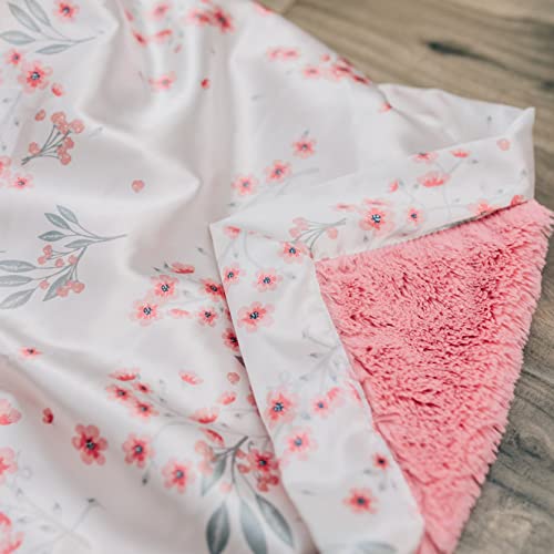 Saranoni Satin Back Receiving Blankets for Babies Super Soft Lush Luxury Baby Blanket (Satin Back Sakura Bloom, Mini 15" x 20")