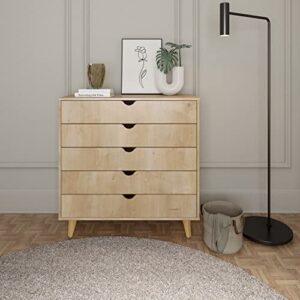 falkk furniture 5- drawer dresser - dresser for bedroom, nursery dresser organizer, chest of drawers (natural wood)
