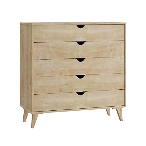 FALKK Furniture 5- Drawer Dresser - Dresser for Bedroom, Nursery Dresser Organizer, Chest of Drawers (Natural Wood)