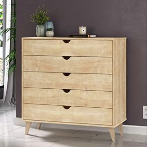 FALKK Furniture 5- Drawer Dresser - Dresser for Bedroom, Nursery Dresser Organizer, Chest of Drawers (Natural Wood)