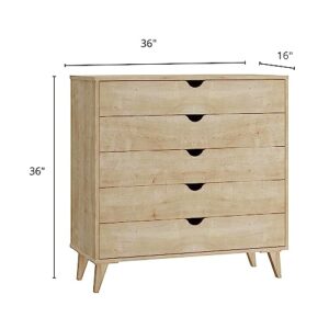 FALKK Furniture 5- Drawer Dresser - Dresser for Bedroom, Nursery Dresser Organizer, Chest of Drawers (Natural Wood)