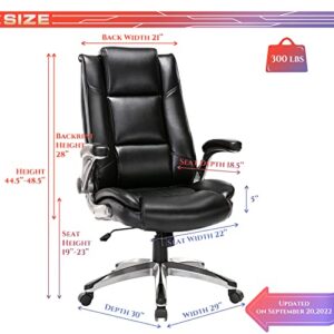 COLAMY Office Chair High Back Executive Leather Desk Chair, Ergonomic Flip Arms Adjustable Swivel Thick Padding Home Office - Black