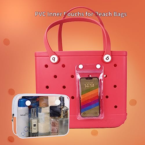 Addoklm 3 Packs Clear PVC Inner Bags Kit for Bogg Bag Rubber Beach Tote Bag,Waterproof Zipper Bag for Beach Bag With Hole Rubber (Transparent)