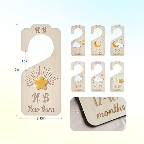 PDRYLY Baby Closet Dividers 7 Pcs，Beautiful Wooden Baby Closet Organizer from Newborn to 24 Months，Adorable Nursery Decor Hanger Dividers Easily Organize Your Baby Room