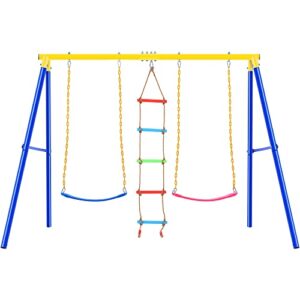 ciatre 2 in 1 outdoor toddler swing set for backyard, playground swing sets with climbing ladder, swing and climbing playset for kids