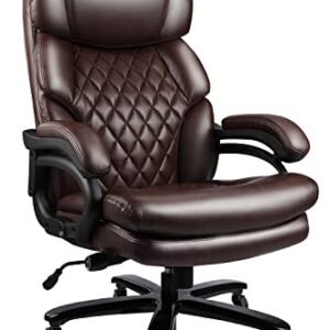 400lbs Big and Tall Office Chair Wide Spring Seat Executive Office Chair for Heavy People Home Office Desk Chair with Heavy Duty Casters 360 Swivel Chair High Back Computer PU Leather Chair (BROWN)