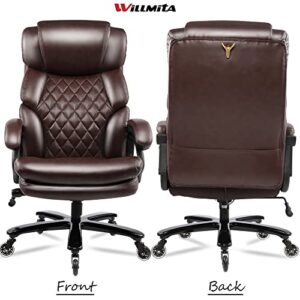 400lbs Big and Tall Office Chair Wide Spring Seat Executive Office Chair for Heavy People Home Office Desk Chair with Heavy Duty Casters 360 Swivel Chair High Back Computer PU Leather Chair (BROWN)