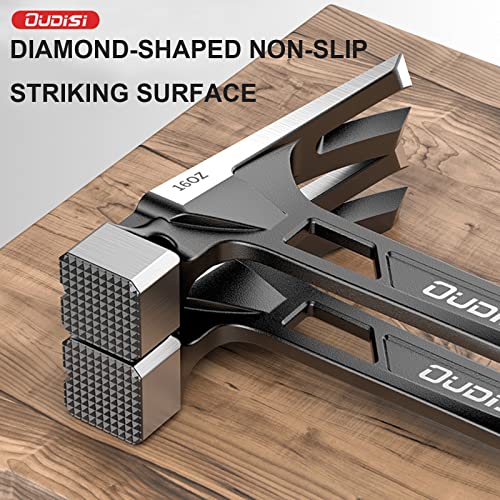 OUDISI Frame Hammer -16OZ Straight Claw Hammer, Integrally Forged Magnetic Roof Hammer With Magnetic Nail Puller, Shock-Absorbing Handle Nail Hammer, Steel Hammer, Hammer Tool