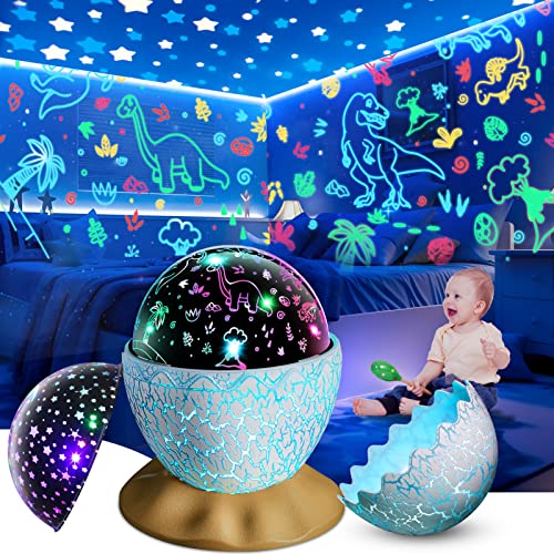 Dinosaur Egg Night Light Toys：STRAWBETTER 2-in-1 Dino & Star Projector for Kids 3-5 6 7 8 9 10 Year Old Boy Girl Gifts 360°Rotating Nights Lights Lamp Boys Gift Toy Age 3-12 Bedroom Decor