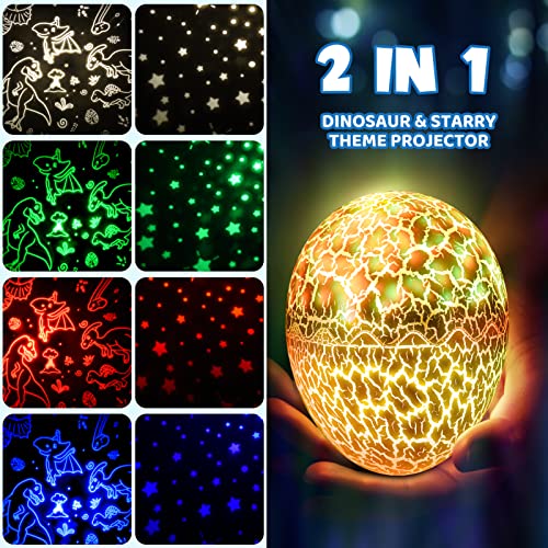 Dinosaur Egg Night Light Toys：STRAWBETTER 2-in-1 Dino & Star Projector for Kids 3-5 6 7 8 9 10 Year Old Boy Girl Gifts 360°Rotating Nights Lights Lamp Boys Gift Toy Age 3-12 Bedroom Decor