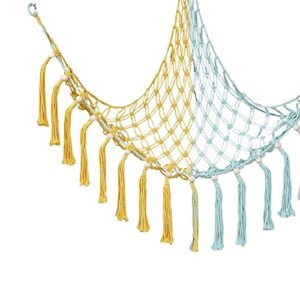 figatia Stuffed Animal Toy Storage Hammock, Macrame Room Corner Organizer Mesh Decoration, Hanging Storage Nets Kids Bedroom, Yellow and Blue, 100cmx100cmx130cm