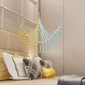 figatia Stuffed Animal Toy Storage Hammock, Macrame Room Corner Organizer Mesh Decoration, Hanging Storage Nets Kids Bedroom, Yellow and Blue, 100cmx100cmx130cm