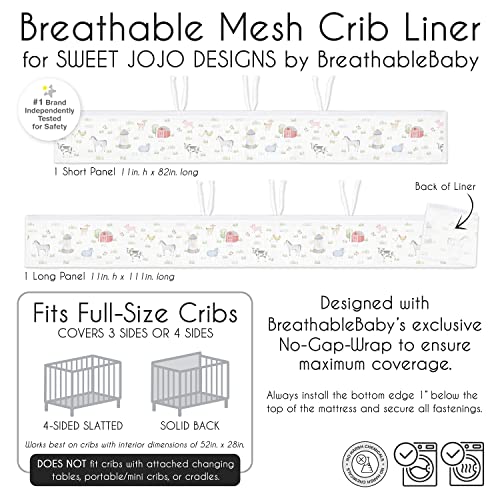 Sweet Jojo Designs + BreathableBaby Farm Animals Boy Girl Breathable Mesh Crib Liner Anti-Bumper Baby Infant Gender Neutral Watercolor Farmhouse Barn Horse Cow Sheep Chickens Nature Trees Gray Green