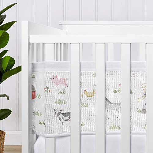 Sweet Jojo Designs + BreathableBaby Farm Animals Boy Girl Breathable Mesh Crib Liner Anti-Bumper Baby Infant Gender Neutral Watercolor Farmhouse Barn Horse Cow Sheep Chickens Nature Trees Gray Green