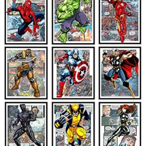 Superhero Posters for Boys Room - 8x10 Inches Set of 9 UNFRAMED - Superhero Wall Art - Superhero Wall Decor - Superhero Comics Characters for Boys Room Nursery Kids Rooms Bedrooms Toddlers Teens Bathrooms Girls Rooms by EOM Art & Design