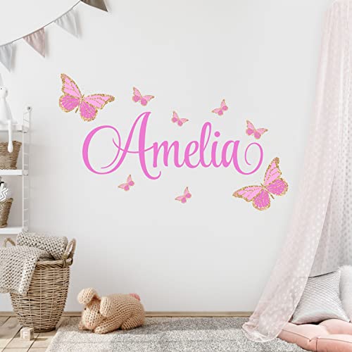 Butterfly Wall Decals - Custom Name Wall Decal – Baby Girl Wall Decor - Personalized Name Wall Decals for Girls – Kids Bedroom Nursery Decor - Butterflies Sticker