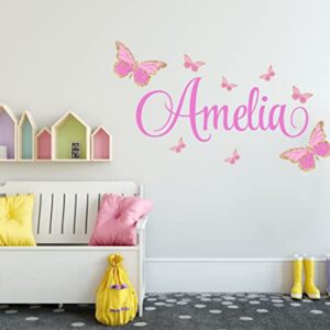 Butterfly Wall Decals - Custom Name Wall Decal – Baby Girl Wall Decor - Personalized Name Wall Decals for Girls – Kids Bedroom Nursery Decor - Butterflies Sticker