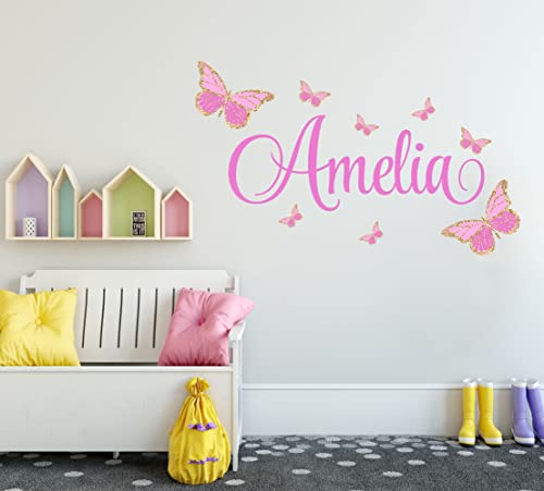 Butterfly Wall Decals - Custom Name Wall Decal – Baby Girl Wall Decor - Personalized Name Wall Decals for Girls – Kids Bedroom Nursery Decor - Butterflies Sticker