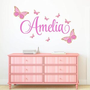 Butterfly Wall Decals - Custom Name Wall Decal – Baby Girl Wall Decor - Personalized Name Wall Decals for Girls – Kids Bedroom Nursery Decor - Butterflies Sticker