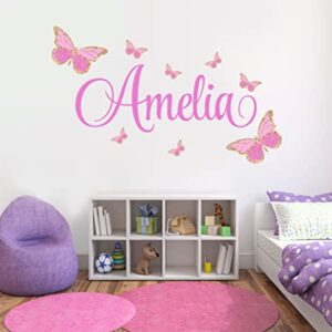 Butterfly Wall Decals - Custom Name Wall Decal – Baby Girl Wall Decor - Personalized Name Wall Decals for Girls – Kids Bedroom Nursery Decor - Butterflies Sticker