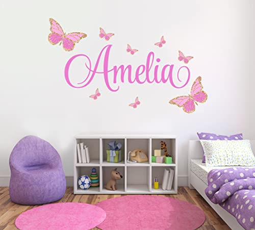 Butterfly Wall Decals - Custom Name Wall Decal – Baby Girl Wall Decor - Personalized Name Wall Decals for Girls – Kids Bedroom Nursery Decor - Butterflies Sticker