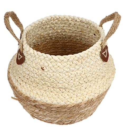 OFFSCH Woven Basket Woven Hamper Woven Storage Baskets Kids Basket Seagrass Belly Basket Seagrass Planter Woven Baskets Home Flower Basket Portable Basket Straw Flower Basket Beige Grass