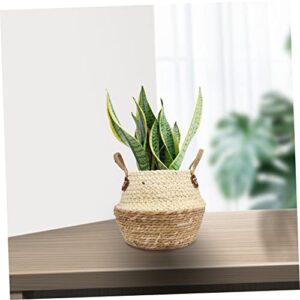 OFFSCH Woven Basket Woven Hamper Woven Storage Baskets Kids Basket Seagrass Belly Basket Seagrass Planter Woven Baskets Home Flower Basket Portable Basket Straw Flower Basket Beige Grass