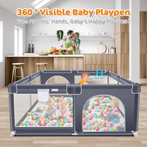 Suposeu Baby Playpen with Mat, 71"x59" Extra Large Playpen for Babies and Toddlers, Indoor & Outdoor Play Yard, Sturdy Safety Fence with Soft Breathable Mesh, Gray