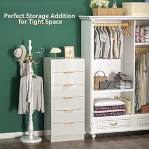 GipGiper Dresser for Bedroom with 6 Drawers, Tall White Dresser for Closet, Living Room, Nursery, Modern Storage Cabinet with Full High Glossy Panel, 13.7''D x 18.5''W x 43.3''H (Glacier White)