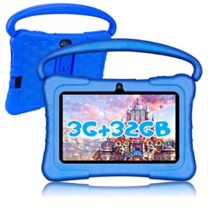 tablet for kids, kids tablet, 7 inch kids tablets 32gb rom 3gb ram android11 tablet for kids 3-14 with 2.4g wifi, gms, eye protection, educational, parental control, tablet with silicone case blue