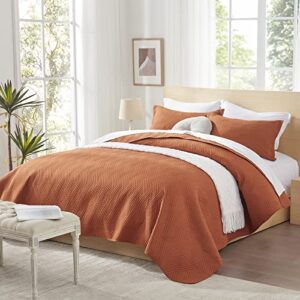 Haglurom Burnt Orange Queen Size Quilt Bedding Set-3 Pieces, Lightweight Soft Microfiber Bedspread/Coverlet-90''x98'' with 2 Pillow Shams, Luxurious Warm Summer Bed Quilt for All Seasons