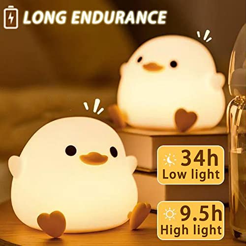 Crtivetoys Cute Duck Night Light for Kids Animal Silicone Nursery Rechargeable Table Lamp Bedside Lamp with Touch Sensor for Girls and Boys Bedrooms,LED Night Light Kawaii Room Desk Decors