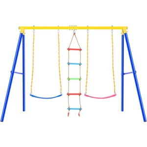 Kiriner Outdoor Toddler Swing Set for Backyard, Playground Swing Sets with Climbing Ladder, Swing and Climbing Playset for Kids Blue