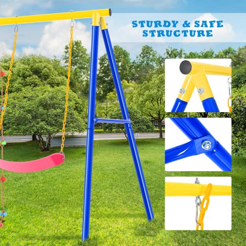 Kiriner Outdoor Toddler Swing Set for Backyard, Playground Swing Sets with Climbing Ladder, Swing and Climbing Playset for Kids Blue