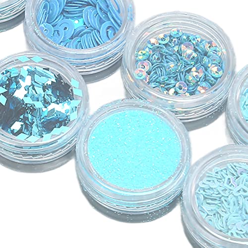 Nail Art Sequins Sets Glitter Mermaid Powder, 12 Grids Glitter Sequins Set Nail Art Accessories (Blue)