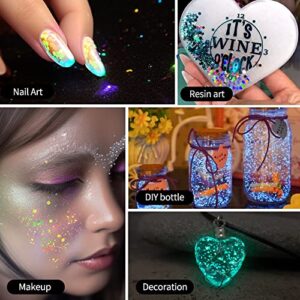 OSBANG Glow in The Dark Glitter 15 Jar - 12 Colors Glow Glitter and 3 Colors Gold Foil Flakes, High Luminous Glitter for Resin Crafts, Cosmetic, Nail, Glowing Dye for DIY