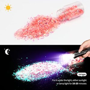 OSBANG Glow in The Dark Glitter 15 Jar - 12 Colors Glow Glitter and 3 Colors Gold Foil Flakes, High Luminous Glitter for Resin Crafts, Cosmetic, Nail, Glowing Dye for DIY