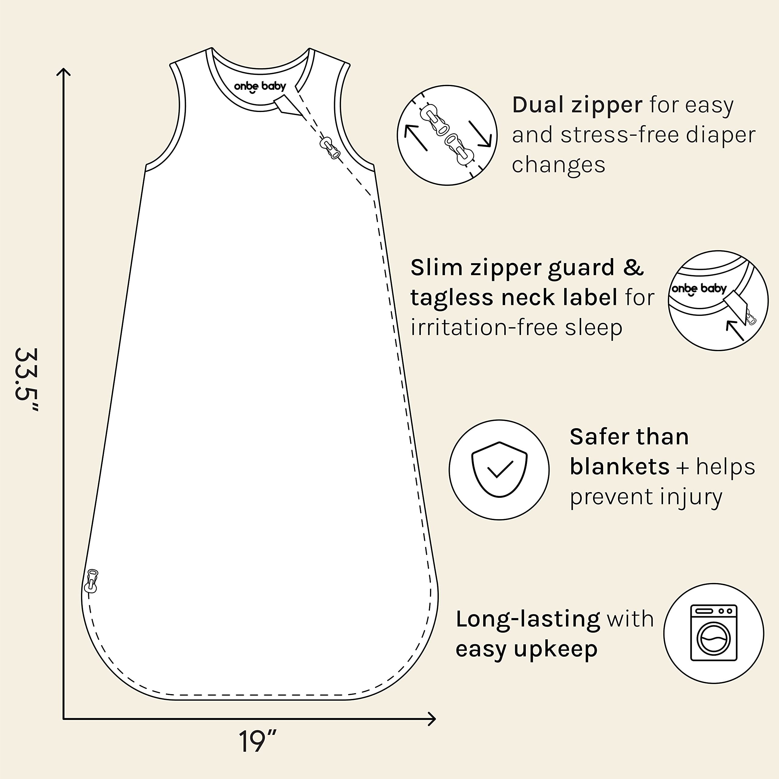 Onbe Baby Bamboo Rayon Baby Sleep Sack, 6-18 Months, Year-Round 1.0 TOG