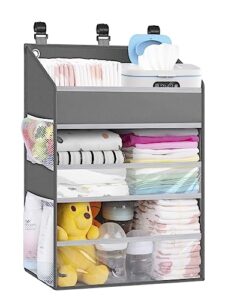 photoone hanging diaper caddy organizer - crib organizer–spacious baby girl/boy diaper organizer for changing table, playpen, wall- hold 90+ diapers- nursery baby essentials storage for newborn, gray