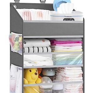 PHOTOONE Hanging Diaper Caddy Organizer - Crib Organizer–Spacious Baby Girl/Boy Diaper Organizer for Changing Table, Playpen, Wall- Hold 90+ Diapers- Nursery Baby Essentials Storage for Newborn, Gray