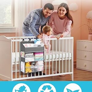 PHOTOONE Hanging Diaper Caddy Organizer - Crib Organizer–Spacious Baby Girl/Boy Diaper Organizer for Changing Table, Playpen, Wall- Hold 90+ Diapers- Nursery Baby Essentials Storage for Newborn, Gray