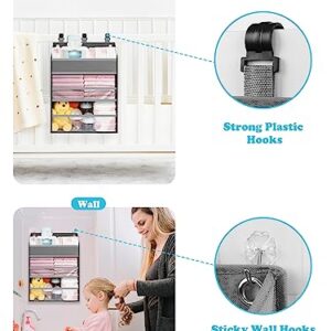 PHOTOONE Hanging Diaper Caddy Organizer - Crib Organizer–Spacious Baby Girl/Boy Diaper Organizer for Changing Table, Playpen, Wall- Hold 90+ Diapers- Nursery Baby Essentials Storage for Newborn, Gray