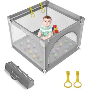 Baby Playpen,Playpen for Babies and Toddlers,Baby Play Yards Indoor,Safety Play Yard for Babies with Soft Breathable Mesh,No Gaps Large Baby Playpen, Small Playpen for Babies(36”×36”,Gray)