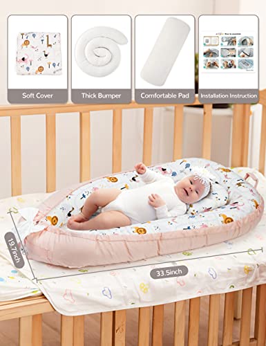 Mestron Baby Nest for 0-12 Months,Baby Lounger Baby Snuggle Infant Bassinet Mattress Insert Soft & Breathable Cotton Portable Infant Floor Seat Co-Sleeping (Elephant)