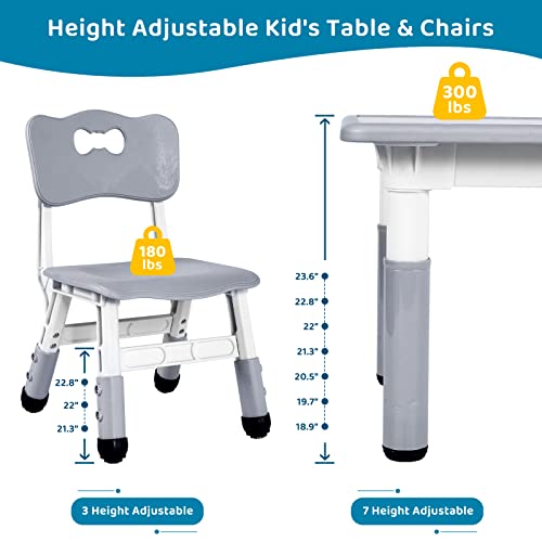 AuAg 47.2‘’ Kid Table and 4/6 Chairs Set, Height Adjustable Toddler Study Table&Chair Set for Age 2-10, Multi-Activity Art Table W/Graffiti&Scrubtable Desktop, for Daycare, Classroom, Home