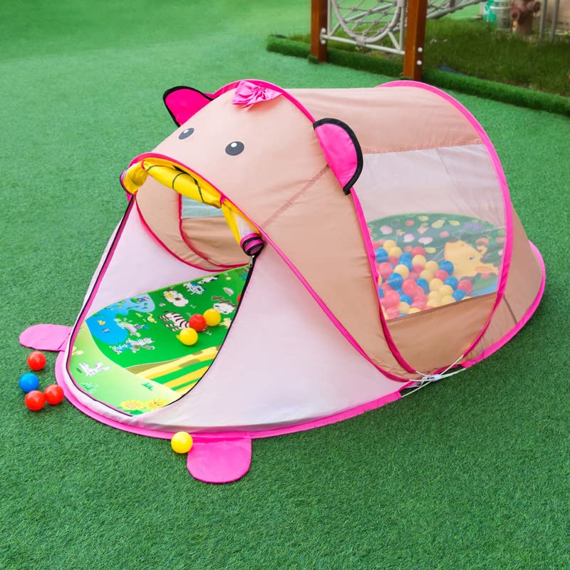 Popup Dome Play Yard Premium Outdoor and Indoor Baby Playpen Portable Lightweight Canopy and Travel Cute Animals Bag (Pink Bear)